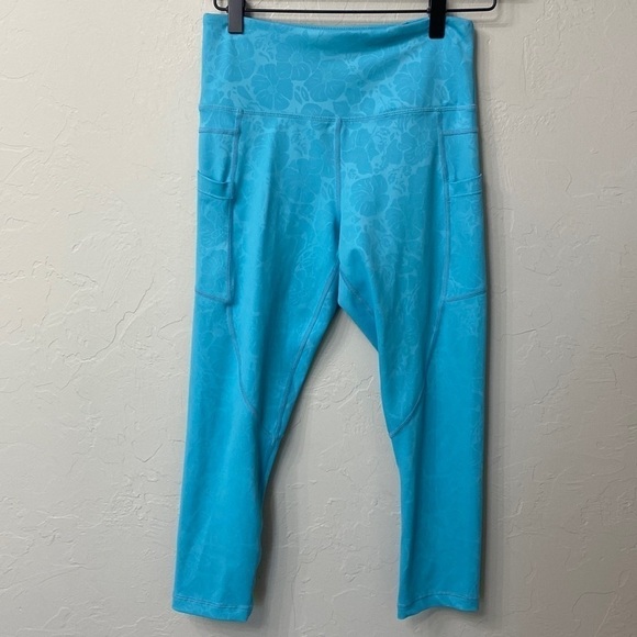 Zyia blue floral print crop leggings size 4 - Picture 1 of 10